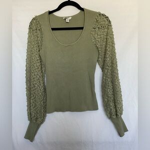 Cato Green Ruffled Puff Sleeve Blouse